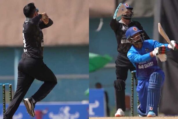 Hasan smashes a six off his father Nabi’s first delivery