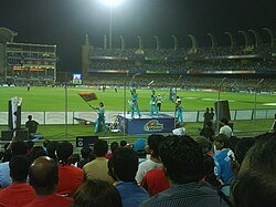 Cheerleeders during a match between Mumbai Indians and Deccan Chargers at the D Y Patil stadium.