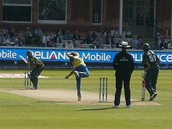 Lasith Malinga bowling from the Nursery End in the Final at Lord's.