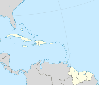 A map of the Caribbean region with pin-points on 2024 Men's T20 World Cup venues