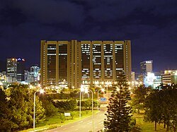 A civic centre lit up to mark the World Cup