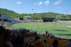 The stadium from the side stands.