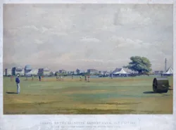 Ground of the Calcutta Cricket Club, 15 Jan'y. 1861 H.M. 68th L.I. from Rangoon, versus the Calcutta Cricket Club, a lithograph after a watercolour by Percy Carpenter, depicting a Calcutta Cricket Club match played at Eden Gardens.