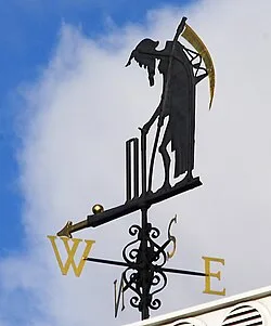 Father Time (pictured) incurred damage from an RAAF Barrage Balloon during World War Two.