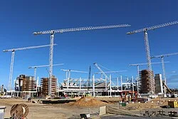 Perth Stadium under construction, photographed from Victoria Park Drive in May 2016