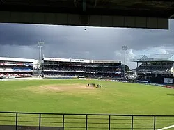 Queens Park Oval looking eastward towards the Brian Lara Pavilion, Carib Stand and Trini Posse Stand - Trinidad and Tobago vs Barbados Regional 50 overs game
