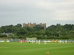 View to the north-east of the ground towards Lumley Castle. Additional seating on this side of the ground is now permanently erected, where previously for international matches, capacity was increased with temporary seating.