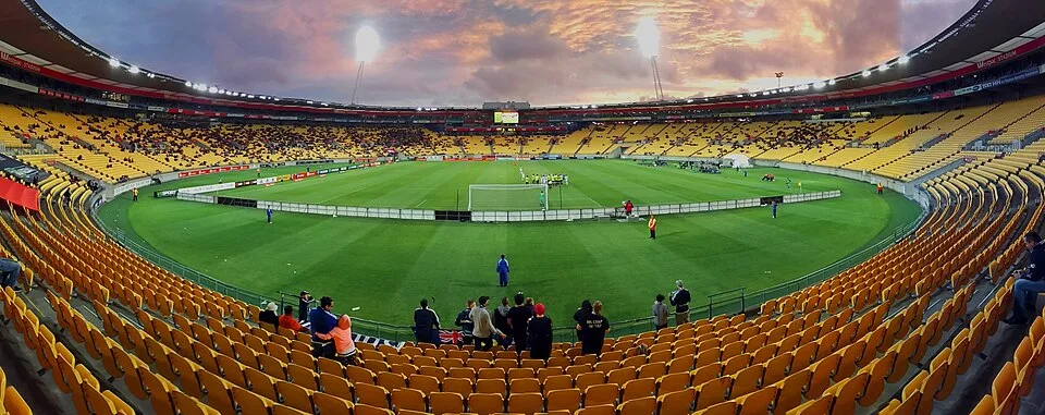 Panorama of Wellington Regional Stadium during an A-League match in 2017