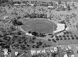 A 1960 aerial photograph showing the oval and greyhound facilities