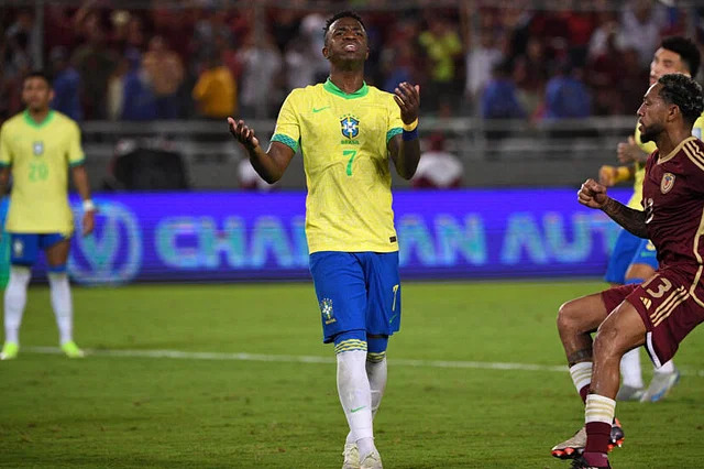 Brazil Draw with 10-Man Venezuela After Vinícius' Missed Penalty